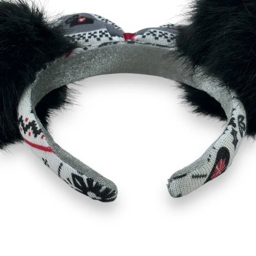 Disney Minnie Mouse Holiday Christmas Faux Fur Fuzzy Ears Sweater Bow Headband